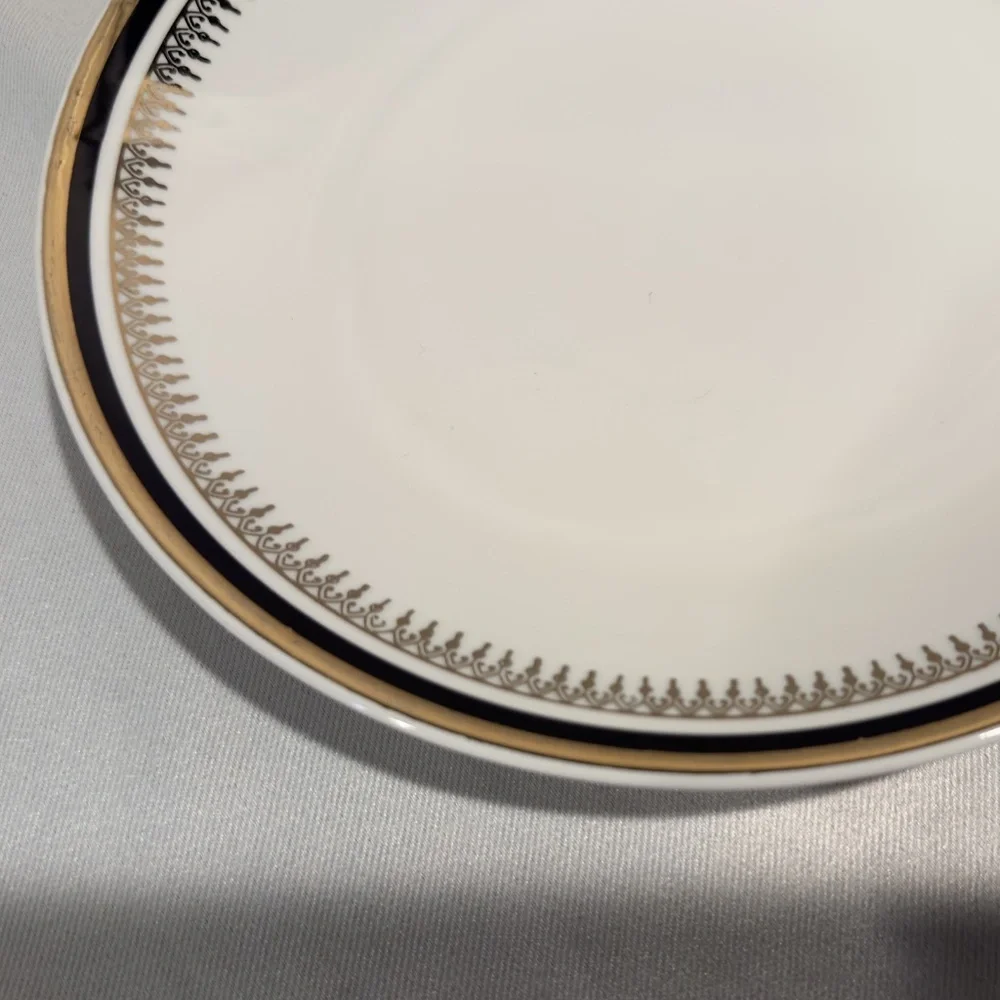 Chodziez Poland Porcelain Salad Plate Black Gold Band Filigree